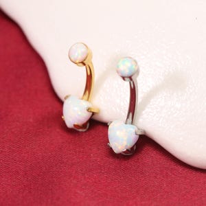 Opal Belly Button Ring Heart Shaped Opal Belly Button Ring Navel Ring Internally Threaded Belly Barbell G23 Titanium 14G Navel Piercing