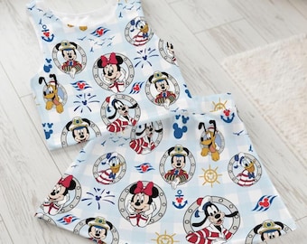 Cruise Activewear Set for Girls, Sailor Mickey Minnie Tank Top and Skirt, Nautical   Cruise Line Athletic Wear