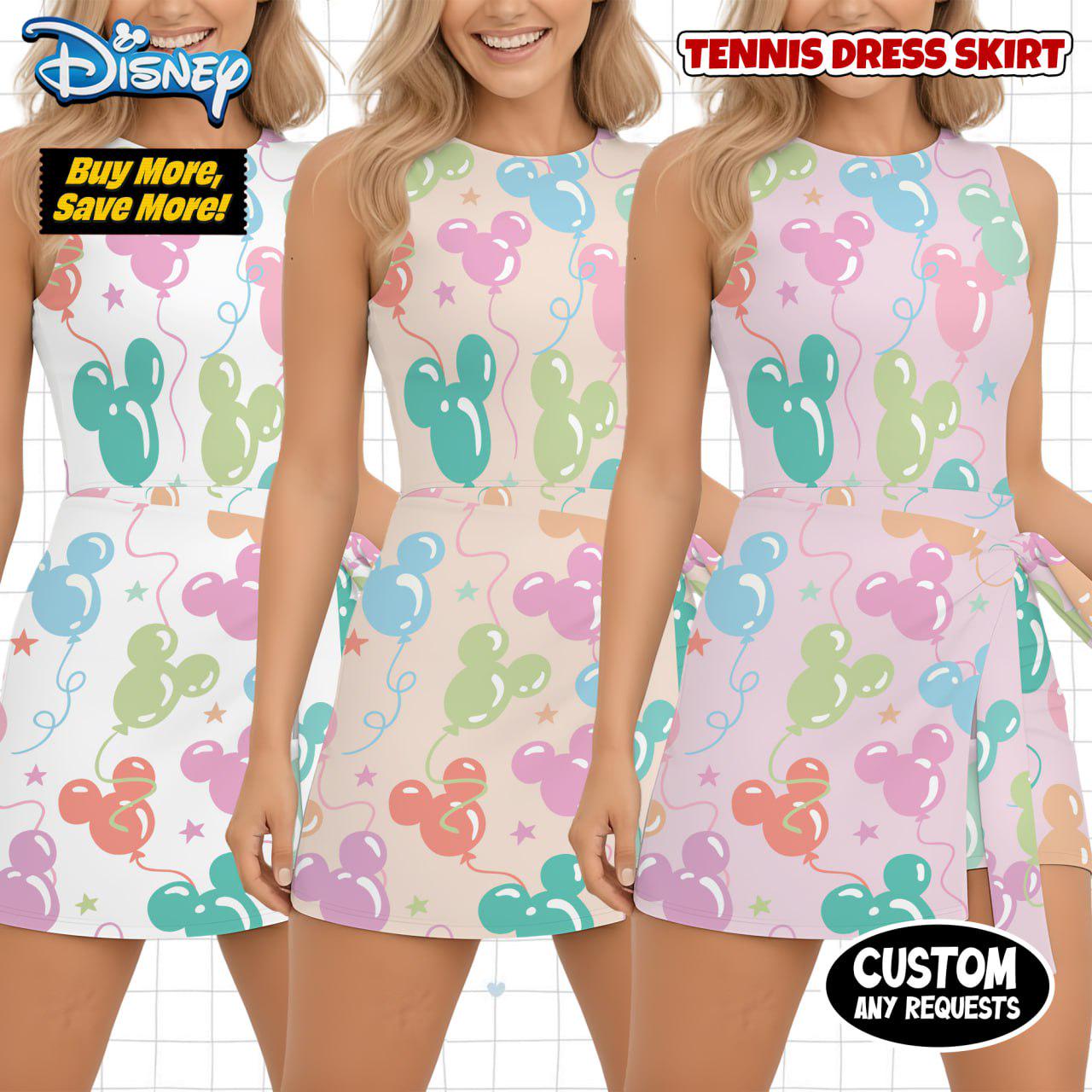 Discover Mickey Balloons Tennis Dress Skirt, Disney Pastel Birthday Outfit, Mickey Mouse Athletic Wear, Magic Kingdom Dress, Disney Running Skirt