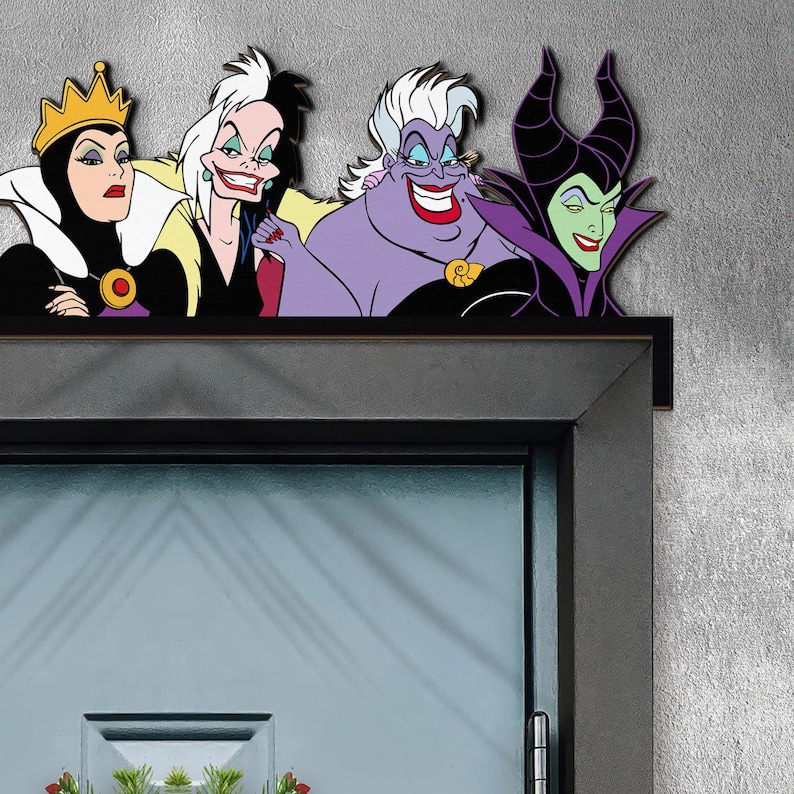 Villains Door Corner Sign, Maleficent, Ursula, Cruella de Vil & Evil Queen Peeking Door Frame Decor, Wicked Villain Home Decor Gift imagem 4