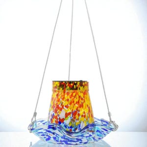 Handmade Glass Solar Lantern – Colorful Stained Glass Hanging Light for Garden or Patio Decor