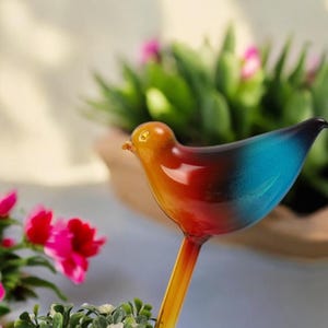 Hand Blown Glass Bird Watering Globe: Colorful Garden Decor