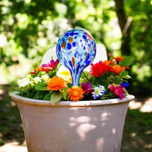 Hand Blown Glass Watering Globe: Colorful Plant Waterer, Garden Decor