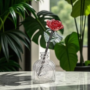 Handmade Glass Rose in Artistic Vase – Real Glass Flower Art, Delicate Handcrafted Decor, Unique Gift for Her