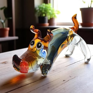 Hand Blown Glass Dog Figurine – Colorful Playful Puppy – Pure Murano Style Art Glass – Unique Handmade Gift