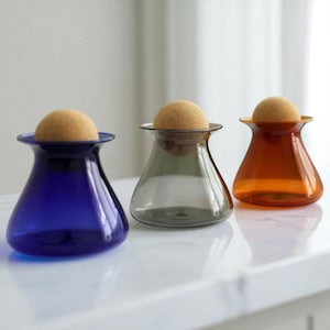 Handmade Deep Blue Glass Jar with Cork Lid: Artisan Vase, 10cm