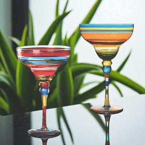 Handmade Rainbow Margarita Glass: Blown Glass Cocktail Cup