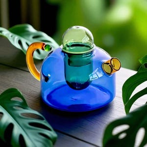 Handmade Glass Teapot - Artistic Colorful Teapot with Infuser - Unique Modern Design for Tea Lovers