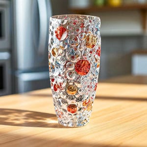Handmade Glass Vase – Pure Art Glass with Color Dots – Elegant Floral Decor – Luxury Gift for Home