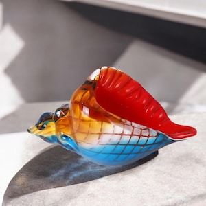 Hand Blown Glass Seashell Bowl – Colorful Murano Style Art – Unique Shell Shaped Glass Decor – Ocean Inspired Handmade Gift