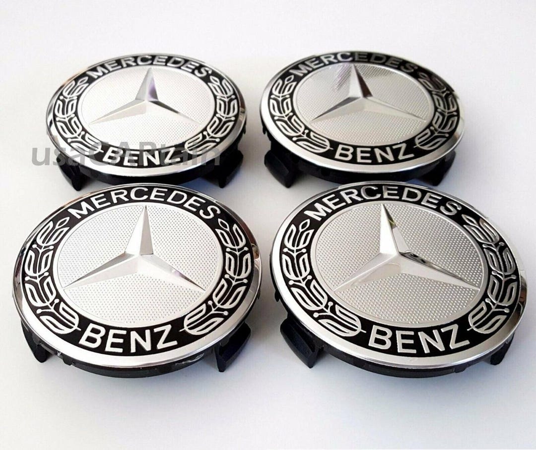 Mercedes Benz AMG Wheel Center Caps 75mm Black Silver | Set of 4 Rim ...