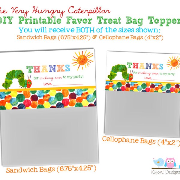 Very Hungry Caterpillar Themed Printable Favor Treat Bag Toppers Birthday or Baby Shower- DIY Printable File INSTANT DOWNLOAD