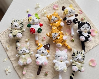 Portachiavi a forma di gatto all'uncinetto, portachiavi a forma di animale di peluche, decorazione per auto amigurumi a forma di gatto fatta a mano, portachiavi a forma di animali all'uncinetto