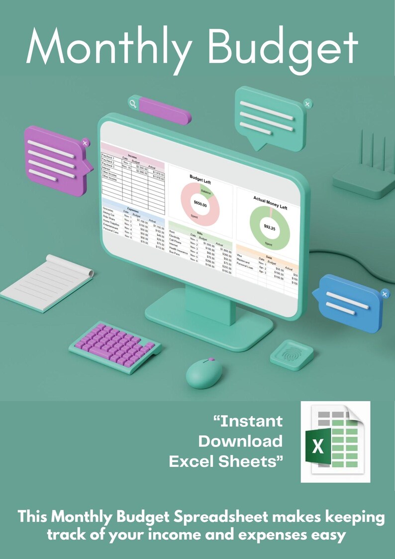 Editable Monthly Budget Spreadsheet | Easy to Customize | Change Colors ...