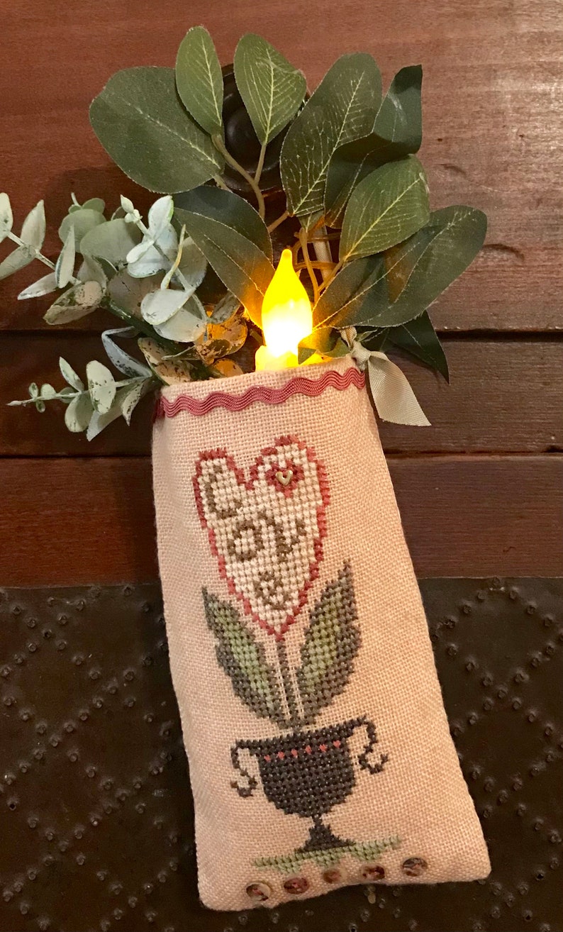 Love Flower Hanging Pouch PDF DIGITAL DOWNLOAD Cross Stitch Pattern image 1