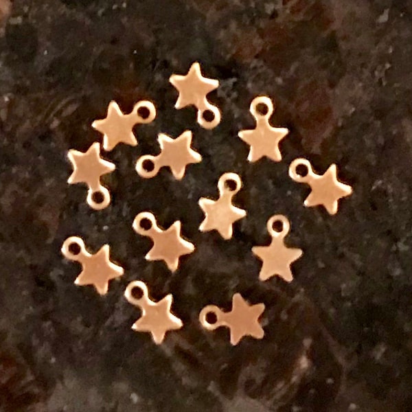 Mini Brass Star Charms ~ Set of 12 ~ Price Includes Shipping