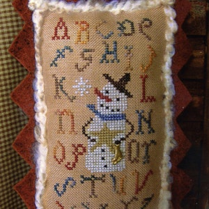 Sampler Snowman ~ Cross Stitch Pattern+trim and "Ice Skate" brass charm