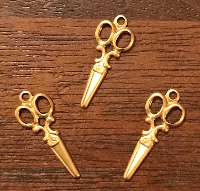 Scissor Brass Charm 3 to a package Price Includes The Shipping image 1