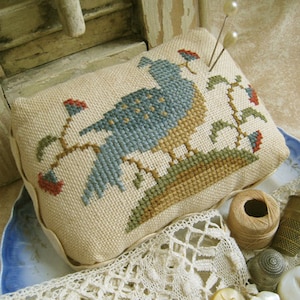 Bird &#39;N Blossom Pin Cushion~Cross Stitch Pattern