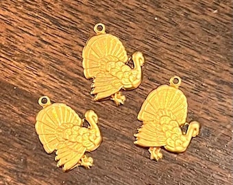 Chubby Turkey Brass Charms (5/8 Wide X 3/4 High-3 to a pkg) Price Includes Shipping