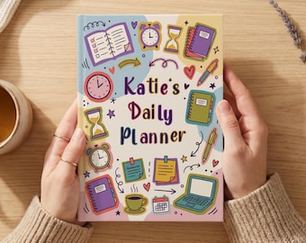 Cuaderno planificador diario personalizado: diario de productividad con dibujos coloridos, regalo para estudiantes y mujeres.