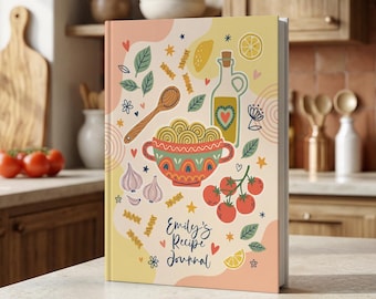 Libro de recetas personalizado: Libro de recetas ilustrado de pasta colorida, diario de recetas personalizado para mamá y abuela