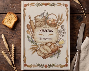 Libro de cocina personalizado estilo vintage: Diario rústico de recetas familiares, cuaderno de repostería, pan y hierbas