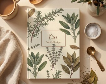 Rustikales personalisiertes Familienkochbuch, Botanisches Rezept Journal, Kräuterküche Notizbuch, Geschenk für Papa