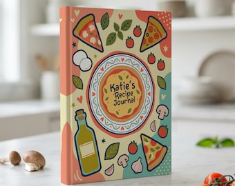 Libro de recetas de pizza personalizado con ilustración a mano: Cuaderno de recetas personalizado de inspiración italiana. Papelería de cocina.