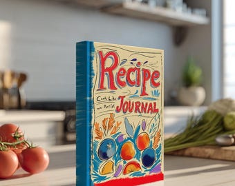 Diario de recetas personalizado con nombre – Recetario de tapa dura «Cocina como un artista» – Cuaderno de bocetos de comida retro dibujado a mano – Regalo personalizado de 7x10