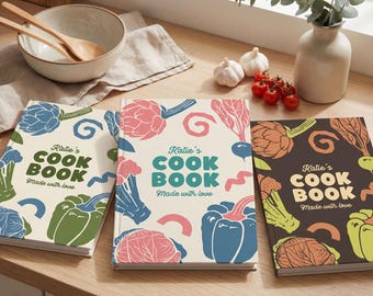 Personalisiertes Kochbuch: Retro-Gemüserezepte-Tagebuch, Küchennotizbuch mit individuellem Namen, Geschenk für Hobbyköche