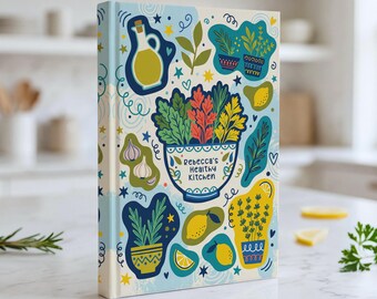 Cuaderno de recetas personalizado: Diario de recetas mediterráneas saludables, estilo retro.