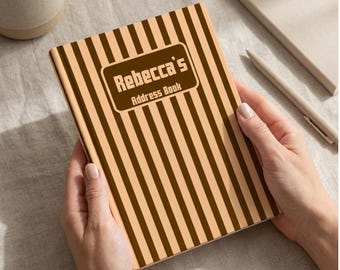 Retro Striped Custom Name Address Book, Alphabetical Contact Organizer, Family Contact Planner Gift