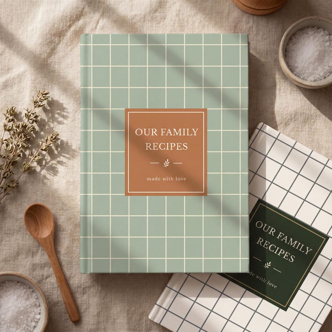 Minimalist Custom Name Cookbook, Vintage Grid Family Recipe Journal ...