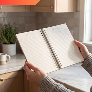 May include: An open spiral-bound notebook with lined pages. The words "Table of Contents" are printed at the top of each page. The notebook is held open, revealing the blank pages, ready to be filled.