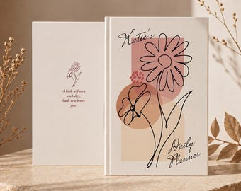 Boho undatierter Tagesplaner, Blumen Notizbuch, Notizbuch mit individuellem Namen, Self Care Journal