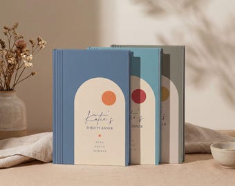 Minimalistischer Tagesplaner im Bogendesign, undatiert, individuelles Boho-Produktivitätsjournal, personalisierte Notizbuchgeschenke