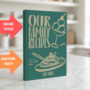 Custom Name Cookbook, Personalized Family Recipe Journal 7x10, Hand-drawn illustration image 3