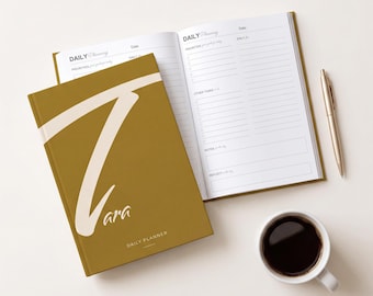Benutzerdefinierter erster Tagesplaner, minimalistisches Monogramm Journal, wöchentliche, monatliche Agenda, Produktivitätsplaner Geschenk