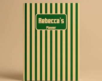 Agenda diaria personalizada con cubierta retro a rayas: Diario de productividad personalizado • Organizador sin fecha • 4 y 6 meses