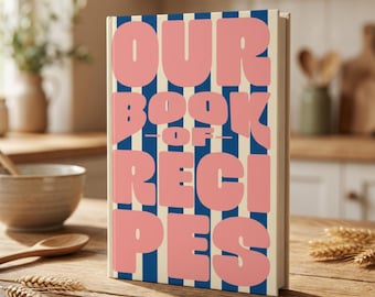Libro de recetas personalizado, libro de cocina retro a rayas, recuerdo familiar de recetas, regalo para mamá, novia