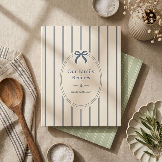Vintage Inspired Personalized Cookbook, Custom Recipe Collection Book, Family Recipe Journal, Rustic Kitchen Notebook