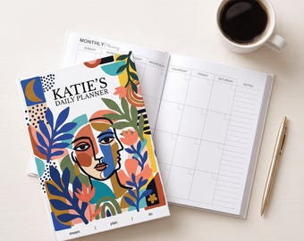 Personalisierter, undatierter Tagesplaner: Modernes, abstraktes Produktivitätsjournal, personalisierbarer Organizer als Geschenk