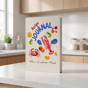 Custom Lobster Illustrated Family Recipe Journal, gepersonaliseerd blanco kustkookboek, keukennotitieboekje cadeau voor papa