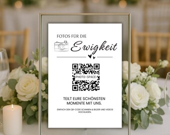 QR code wedding photos, QR code card template, personalize, digital Canva template, wedding sign, template for editing in Canva