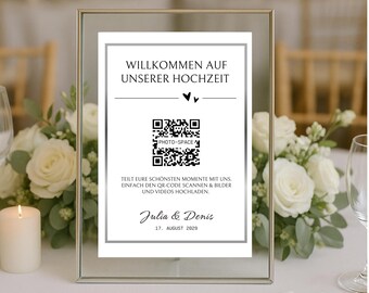 QR code wedding photos, QR code card template, personalize, digital Canva template, wedding sign, template for editing in Canva