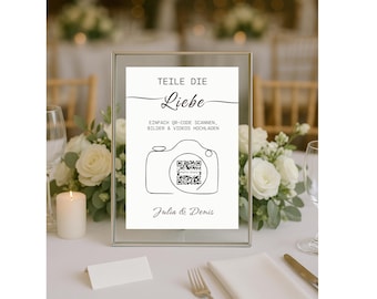 QR code wedding photos, QR code card template, personalize, digital Canva template, wedding sign, template for editing in Canva