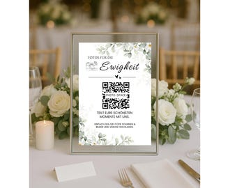 QR code wedding photos, QR code card template, personalize, digital Canva template, wedding sign, template for editing in Canva