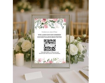QR code wedding photos, QR code card template, personalize, digital Canva template, wedding sign, template for editing in Canva