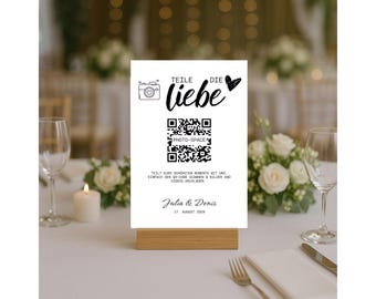 QR code wedding photos, QR code card template, personalize, digital Canva template, wedding sign, template for editing in Canva
